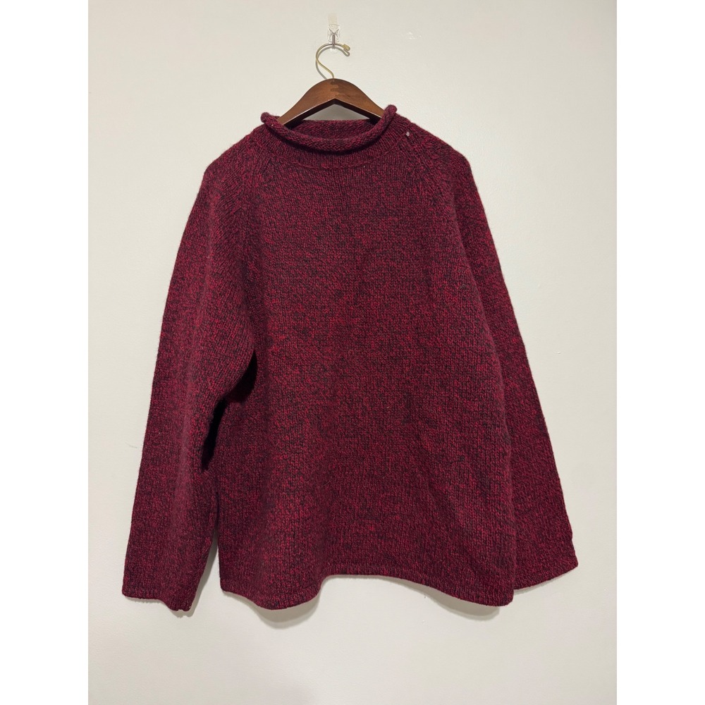 Britches Shetland 100% Wool Marled Roll Neck Sweater Red Black Raglan Large